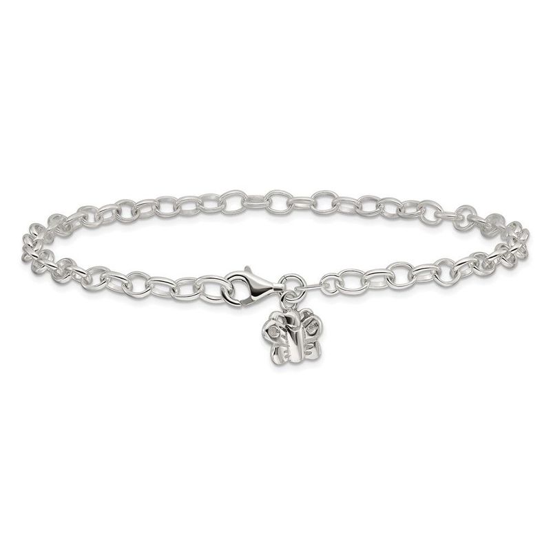 Sterling Silver Small Oval Rolo Link With Butterfly Anklet_voghion.com