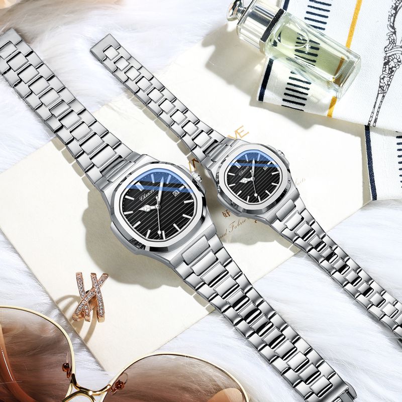 Steel Belt Watch Couple Luminous Waterproof Fashion Business Calendar Men And Women Quartz Watch Daily Commute Leisure Birthday Valentine's Day Gift_voghion.com