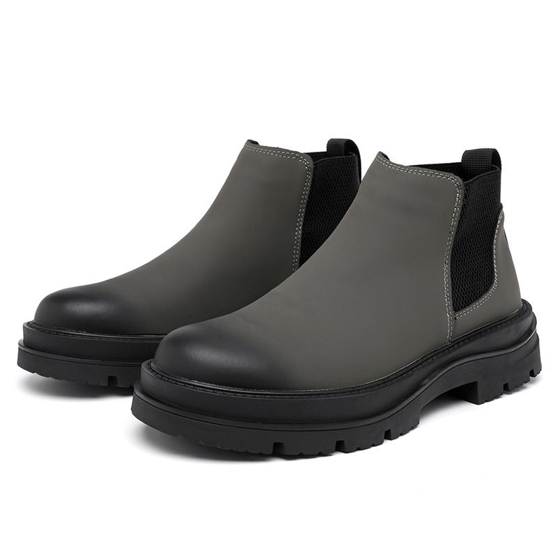 Retro Tooling Boots Thick-soled Heightened Lazy Foot-covering Martin Boots Genuine Leather Chelsea Short Boots_voghion.com