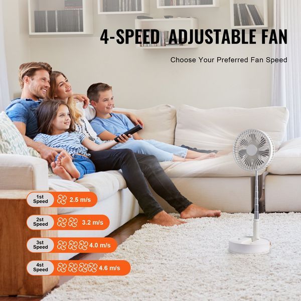 8 Inch Foldable Oscillating Standing Fan With Remote Control, 4 Speed Adjustable Portable Desk Quiet Fan, 7200mah Rechargeable USB Small Fan, Folde_voghion.com