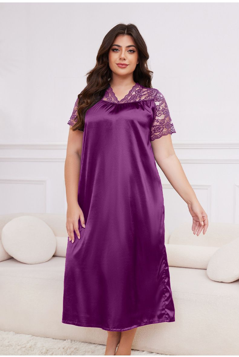 Plus Size Women's Ice Silk Pajamas | New Hot-selling Short-sleeved | Loose & Comfortable Loungewear_voghion.com