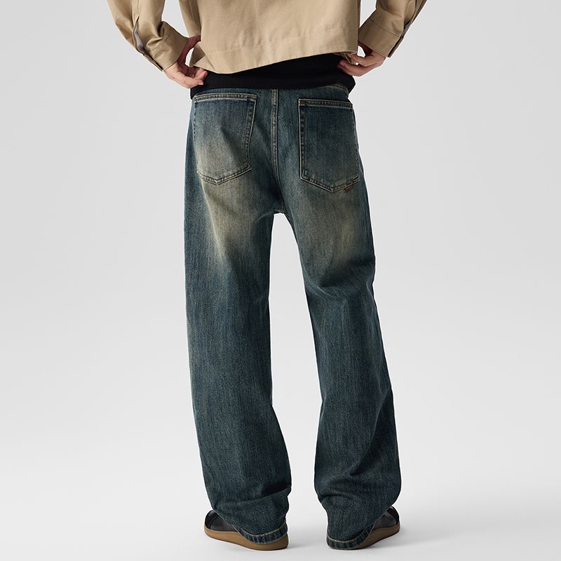 Jeans elasticizzati CLeanfit da uomo, larghi e dritti, Harlan, alla moda, lunghi, a vita media, stile retrò americano, lavato, K11, denim, otto cilindri, Xiansen Zhi Clothes_voghion.com