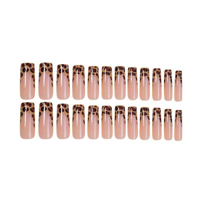 Tragbare Nägel mit Leopardenmuster, hochwertige, herbstliche, lange Wasserpfeife, künstliche Nägel, grenzüberschreitende tragbare Nagelkunst, fertige Nagelstücke, 24 Stück_voghion.com