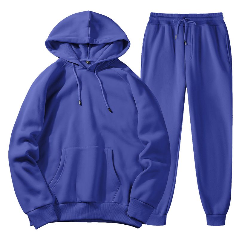 Dameskleding Herfst en winter heren capuchon effen kleur licht plaat pullover sweatshirt set casual sport hoodie sweatshirt broek tweedelige set_voghion.com
