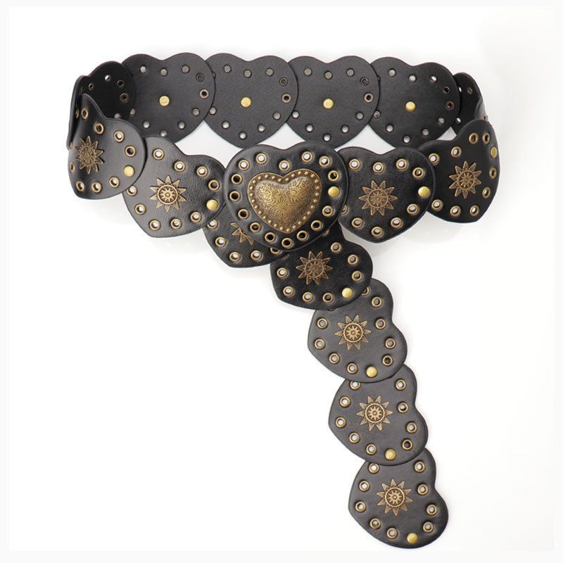 Cintura da donna alla moda in stile bohémien, con perline in metallo e PU pesante_voghion.com