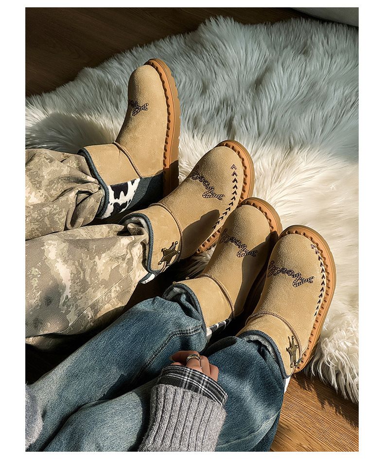 Couple Short Boots Fleece Thickened Warm Snow Boots Wind Martin Boots_voghion.com