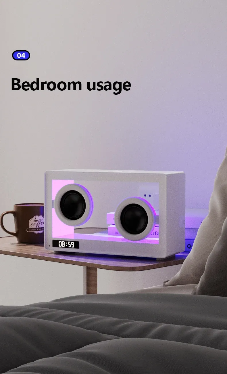 Nordic Mini Transparent Bluetooth High Quality Computer Speaker Portable Clock Wireless Music Box With LED Ambient Light_voghion.com
