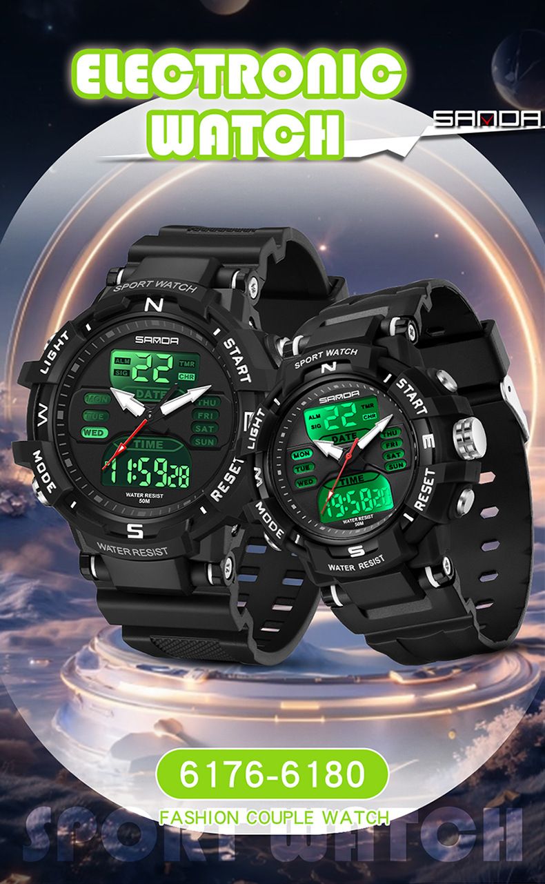 Unisex Digital Analog Sports Watch With LED Backlight, Alarm, Stopwatch, 50M Waterproof For Couples, Gym, Outdoor Activities_voghion.com