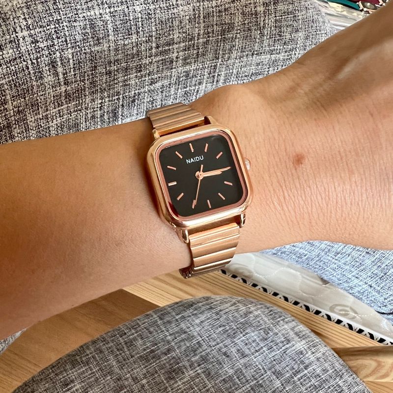 Čtvercové quartzové hodinky s páskem z legované oceli, módní ležérní styl, hodinky pro živé vysílání a odvodnění_voghion.com