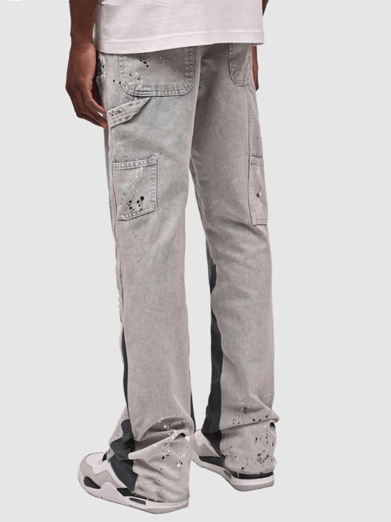 Abbigliamento da uomo, salopette in denim da uomo, salopette alla moda, pantaloni a zampa a strati in denim con toppe elastiche_voghion.com