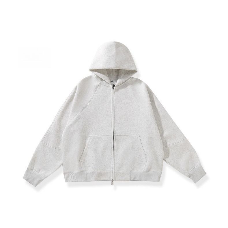 420G Schwerer Schulter-Kapuzenpullover, Herbst- und Winter-verdickter Strickjackenpullover, gleiche einfarbige Kapuzenjacke mit Reißverschluss für Herren und Damen_voghion.com