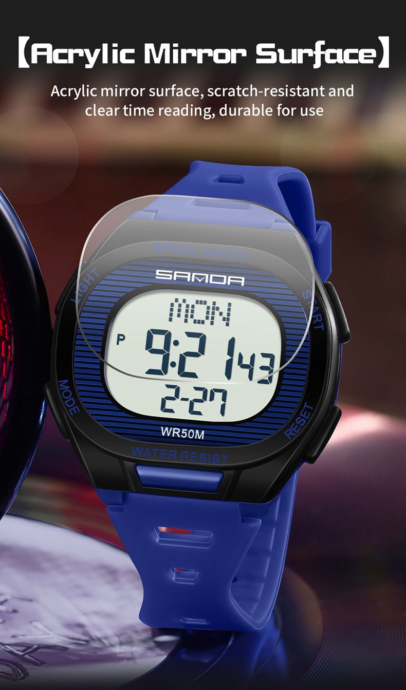 Digital Sports Watch With Alarm, Countdown, Snooze, Waterproof, Night Light For Students - Square Design, 50m Water Resistance_voghion.com