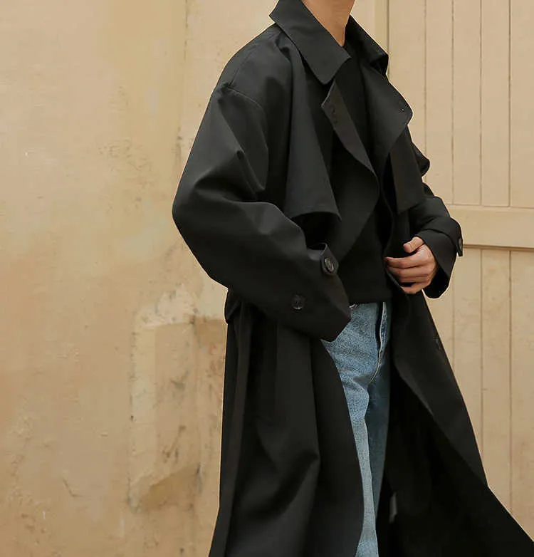 Herren Mauroicardi Frühling Herbst Lange Übergroße Trenchcoats für Männer Schärpen Zweireiher Lässige Lose Koreanische Mode_voghion.com