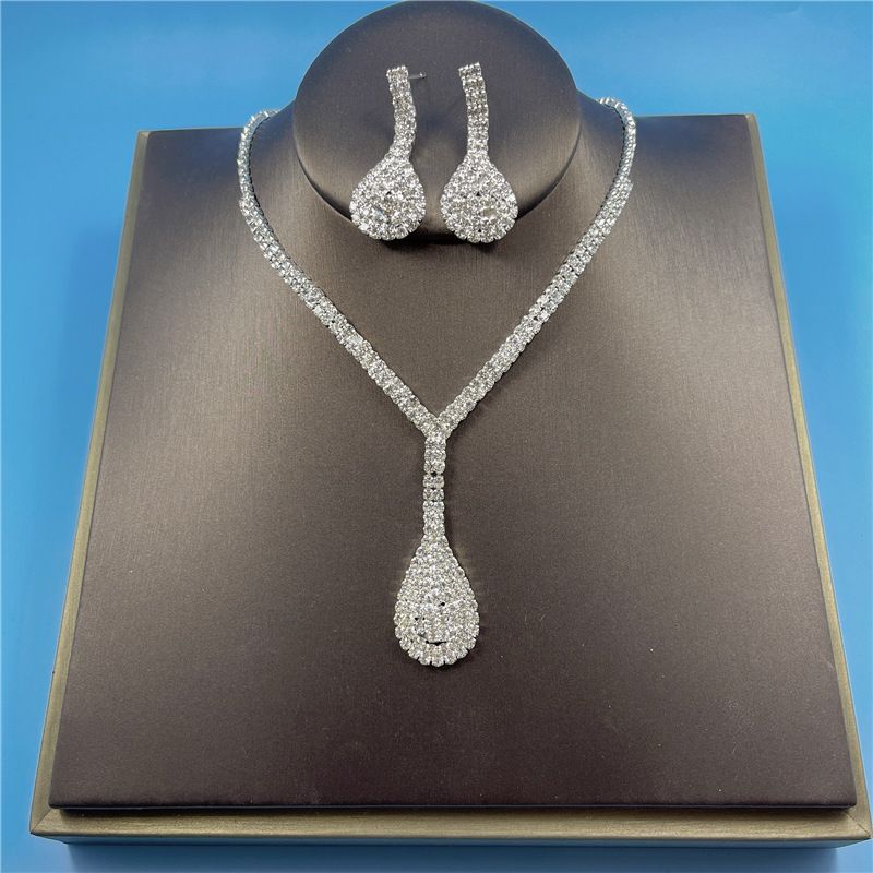 2021 scintillante diamante elegante gioielli da sposa matrimonio romantico goccia d'acqua collana orecchini set per le donne_voghion.com