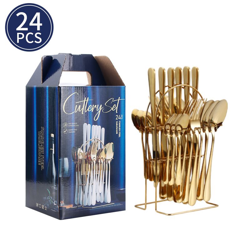 Set di posate in acciaio inossidabile da 24 pezzi, posate occidentali, coltello da bistecca, forchetta, cucchiaio, set di posate in scatola regalo_voghion.com