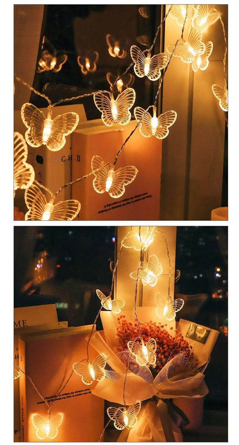 Cordão de luzes LED em formato de borboleta - Luzes de fada à prova d'água IP42 para ambientes internos, ideais para decoração de quartos, barracas e quartos infantis (branco quente/mudança de cor)_voghion.com