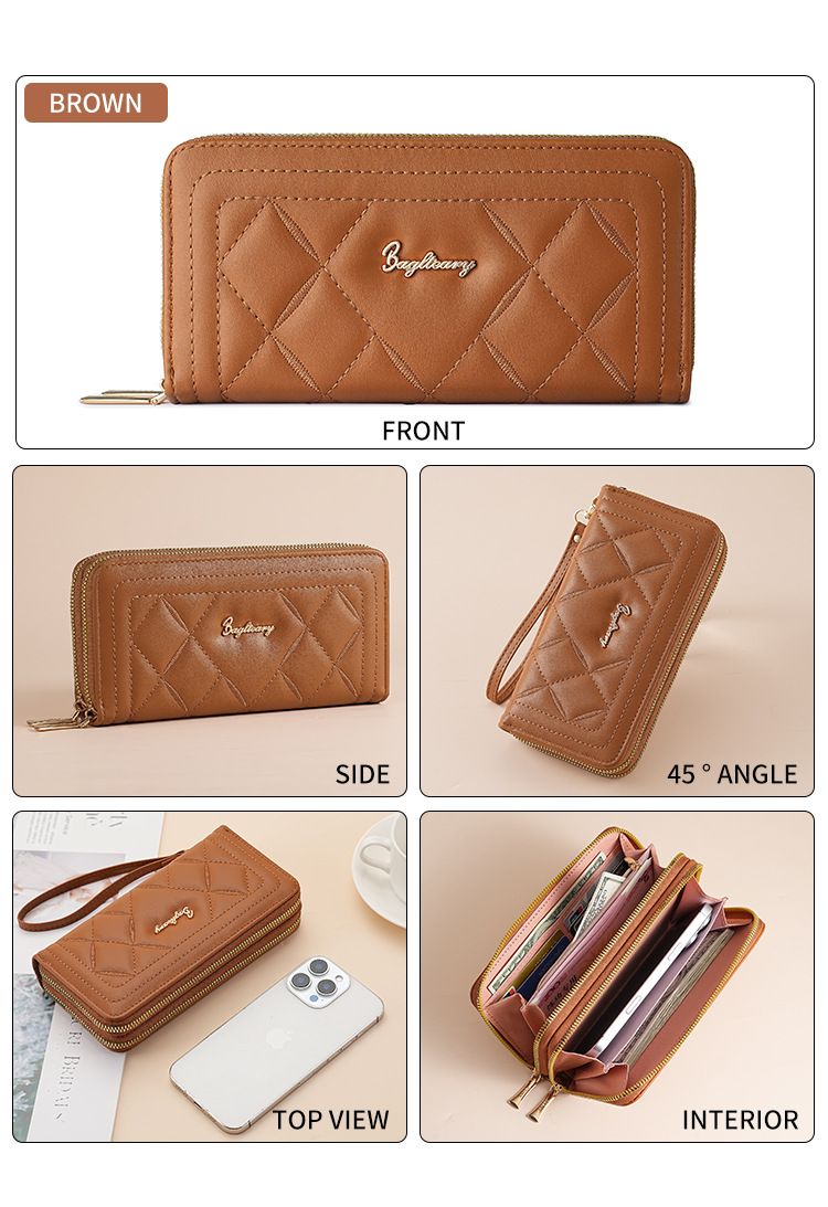 Women's Long Wallet Rhombus Clutch Multifunctional Mobile Phone Change Bag Wallet_voghion.com