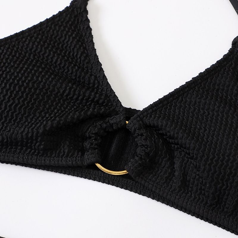 Women's Clothing Spring And Summer New Women's Swimsuit Slim Fit Pure Color Sexy Fashion Hanging Neck Three Piece Set_voghion.com