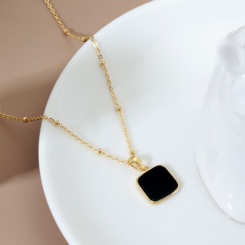 Collana classica con ciondolo in agata quadrata in argento sterling S925_voghion.com