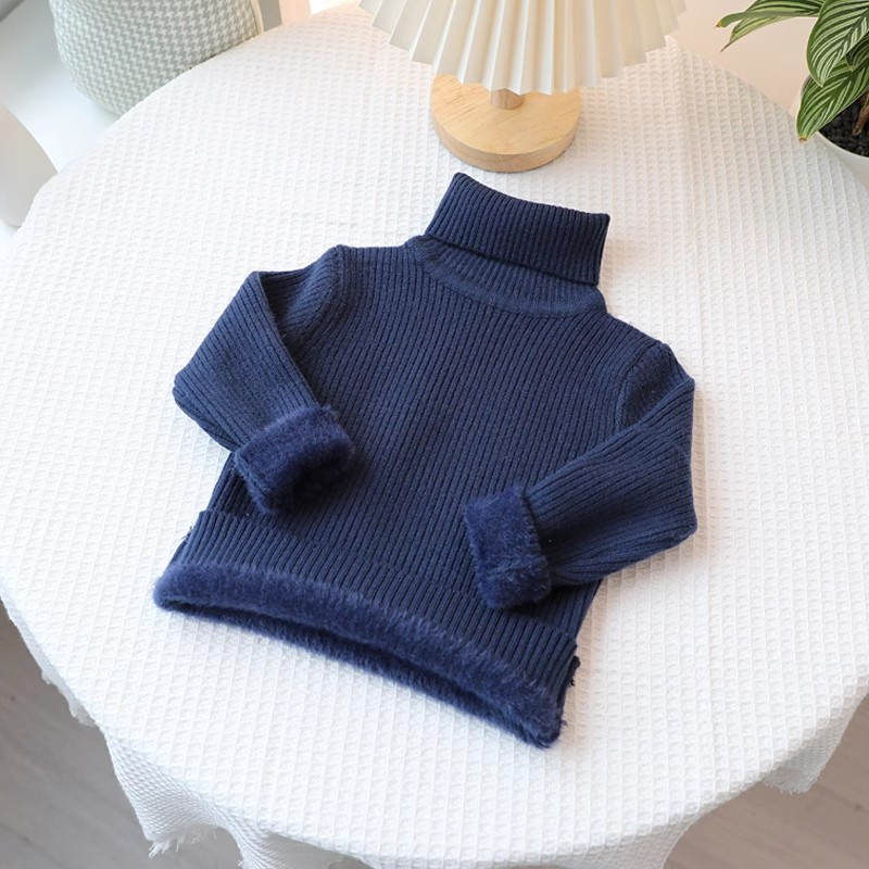 Pull pour enfant Mother & Kids, base en polaire intégrée, pull à col roulé de couleur unie, taille moyenne, pour garçons et filles_voghion.com
