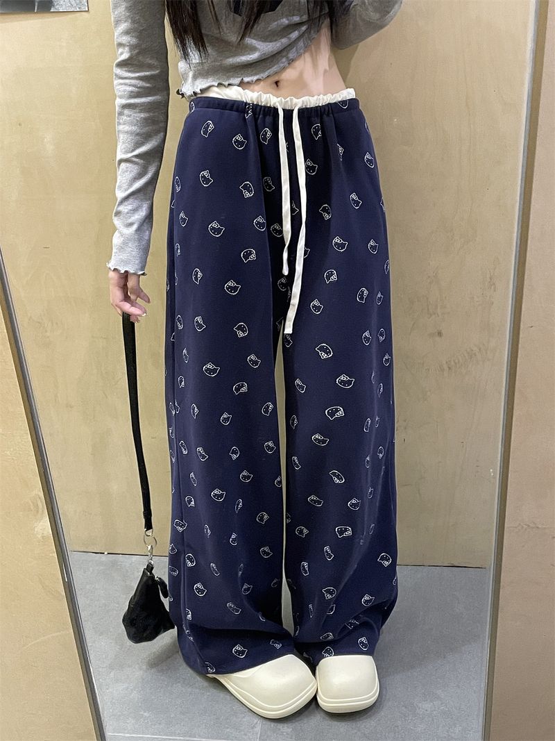 1509 # 2024 Herfst Bedrukt Splicing Breed Casual voor Vrouwen, Lui en Ontspannend in de Herfst, Rechte Broek, Lange Broek_voghion.com