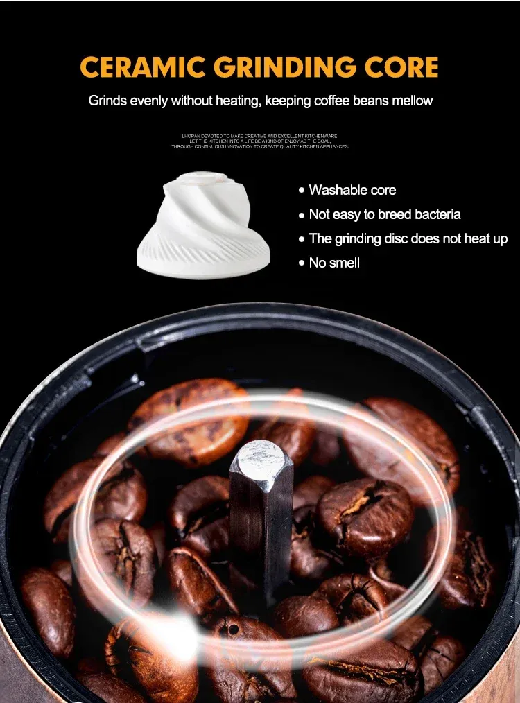 Tragbare Kaffeemühle mit Holzmaserung, Edelstahlkurbel, manuelle, handgefertigte Kaffeemühle, Mühle, Küchenwerkzeug, Mühlen_voghion.com