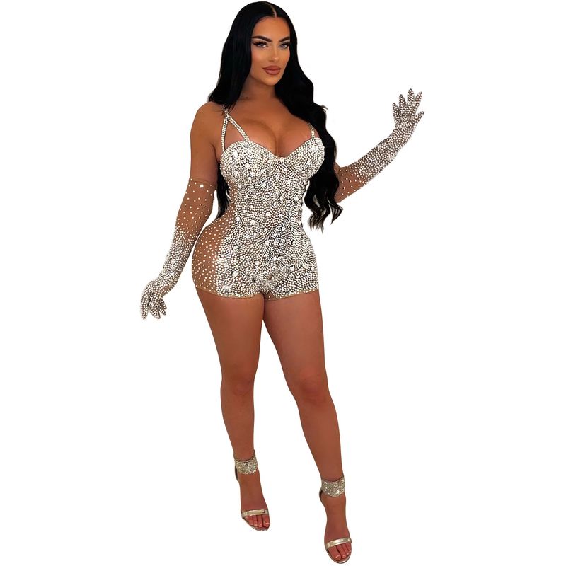 Women's Clothing Fashion women's solid color gauze press drill through shorts jumpsuit_voghion.com