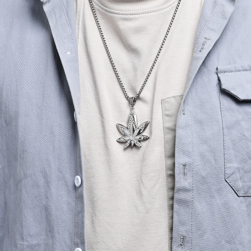 HIPHOP Bijouen Titanstahl platéiert K Gold Diamant Ahornblat Anhänger Halskette Hierscht a Wanter Nisch Pullover Kette_voghion.com