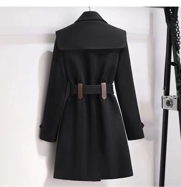 2023 Ny höst- och vinterjacka i ull damkläder yllerockar smalt bälte Elegant lång kappa kvinnlig Beige svart_voghion.com