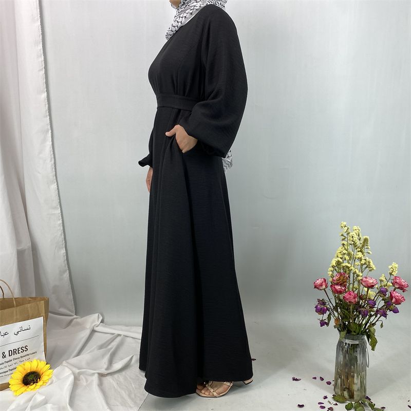 Elegantes muslimisches Abaya-Kleid – schlichtes, lockeres, langes Kleid (atmungsaktives Gewebe – perfekt für den Dubai-/Türkei-Stil)_voghion.com