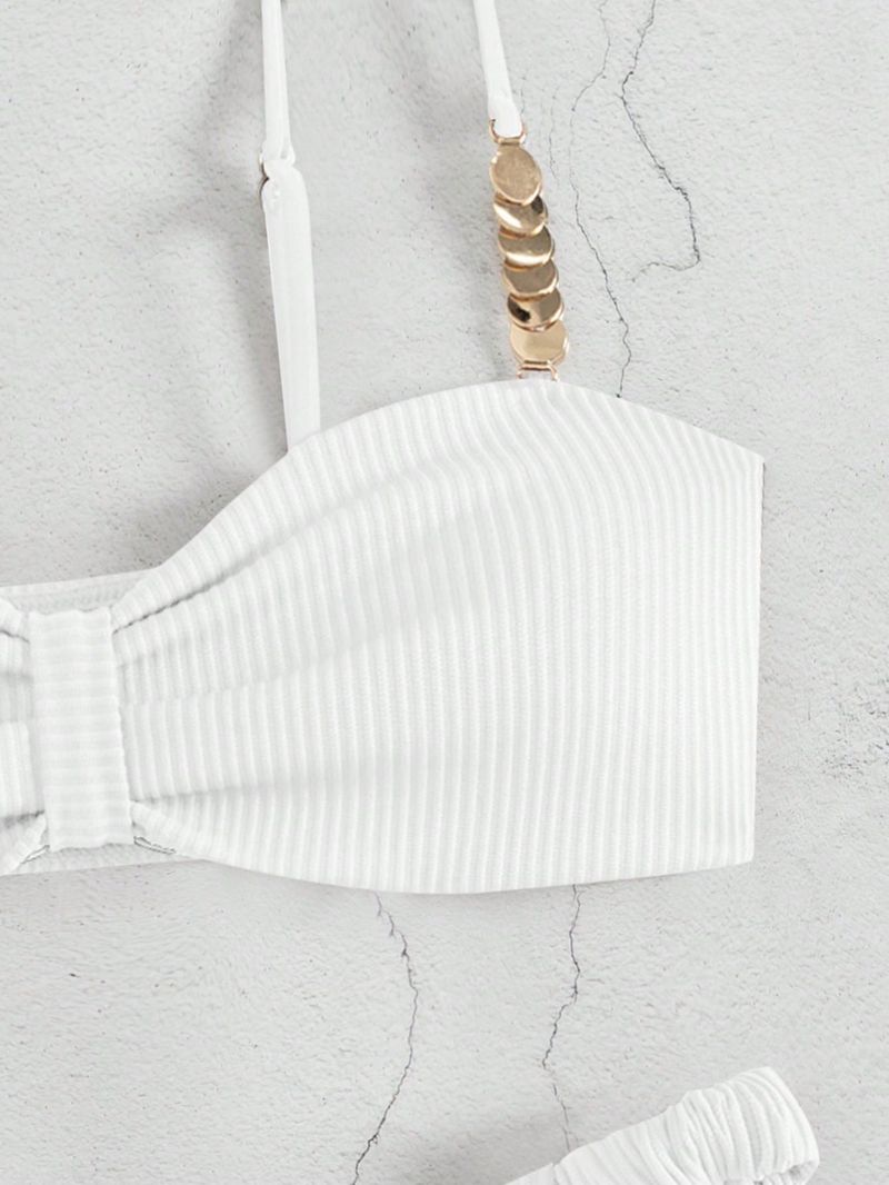 Women's Clothing Solid Color Tube Top Hollow Beach Bikini Triangle Split Beach Swimsuit_voghion.com