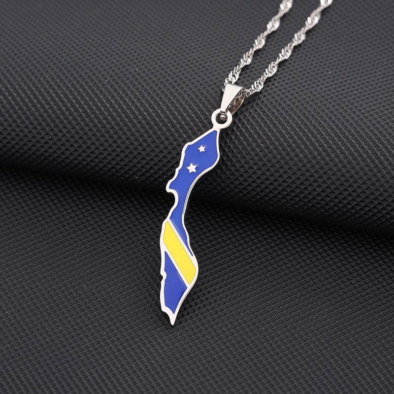 Vendite calde SONYA Smalto Goccia Olio Curacao Mappa Bandiera Collana Pendente Per Donne Ragazze Acciaio Inossidabile Gioielli Etnici Festa di Compleanno_voghion.com