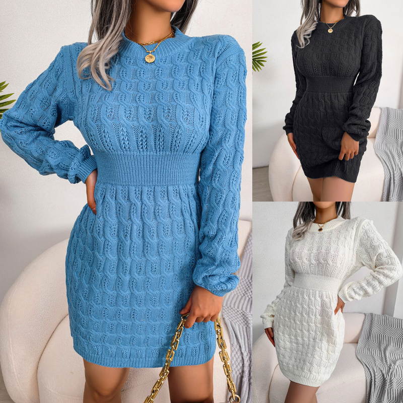 Abito in maglia aderente con vita intrecciata casual autunno inverno 2025, moda donna_voghion.com