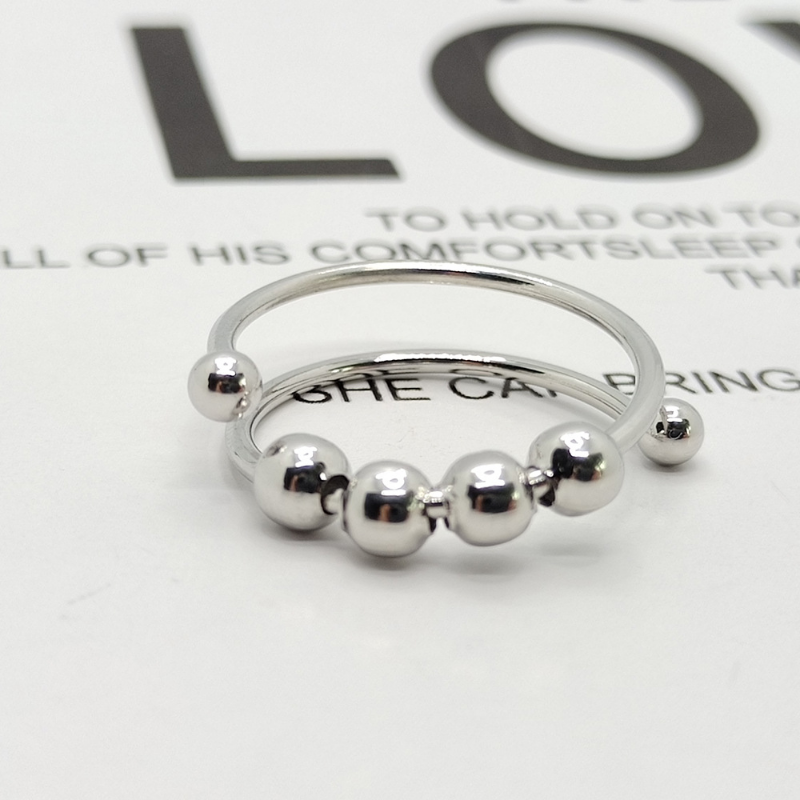 Rotierende Perlenringe aus Edelstahl, Anti-Angst-Ring, verstellbare rotierende Anti-Stress-Ringe für Frauen und Männer, Modeschmuck_voghion.com