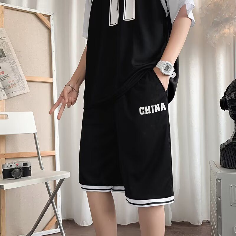 Herrenbekleidung Basketballanzug Lockerer großer Sportbekleidungs-Trainingsanzug Trendy Zweiteiliger Wettkampfanzug für Mittelschüler Trikotanzug_voghion.com