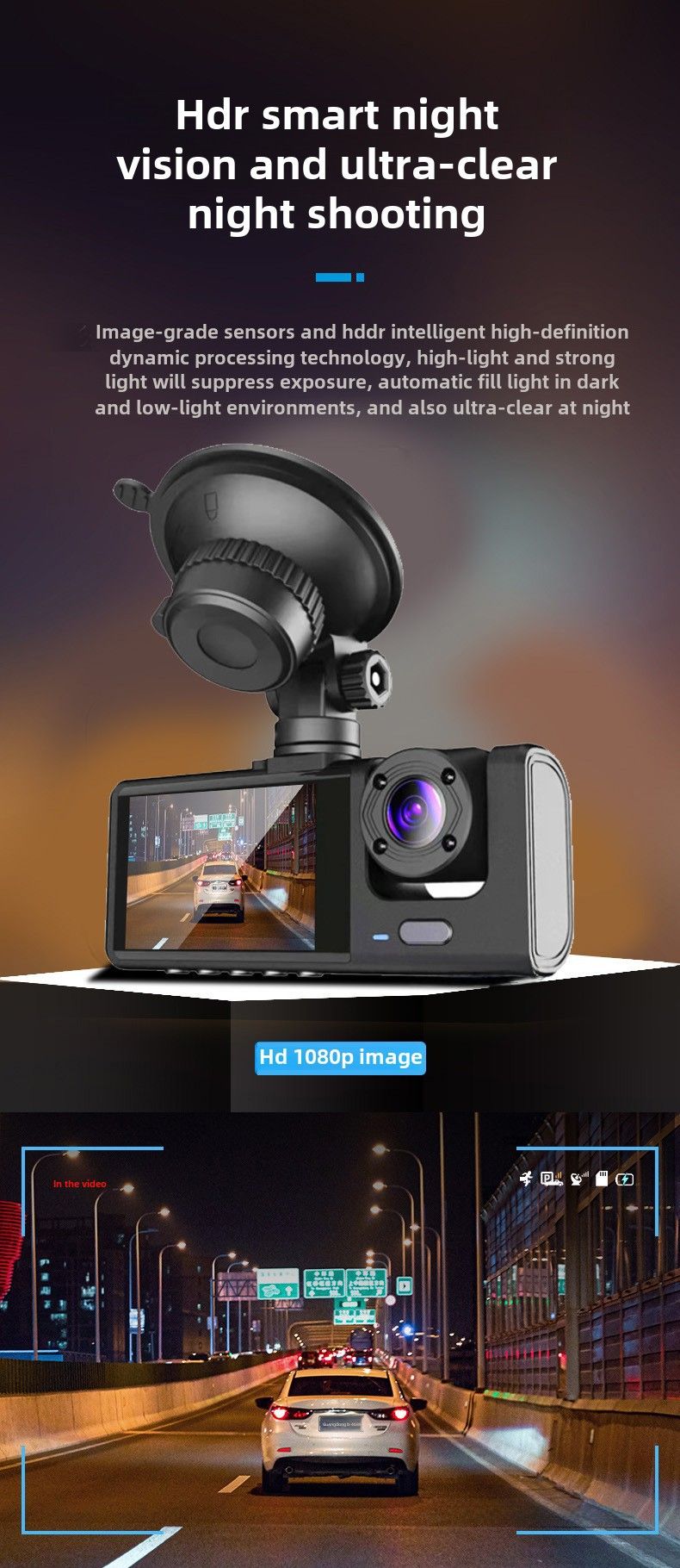 Grensoverschrijdende rijrecorder drie-lens drie-opname auto voor auto achter panoramisch dubbele lens achteruitrij-afbeelding groothandel_voghion.com