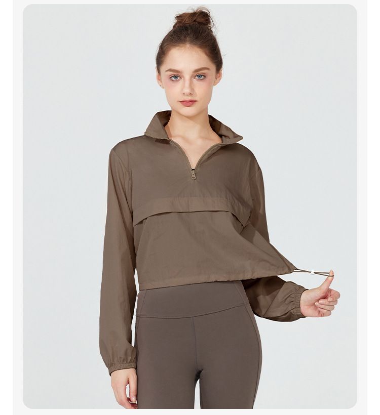 Veste coupe-vent légère K ; haut de yoga décontracté et anti-soleil ; manteau de sport ample à manches longues pour femme_voghion.com