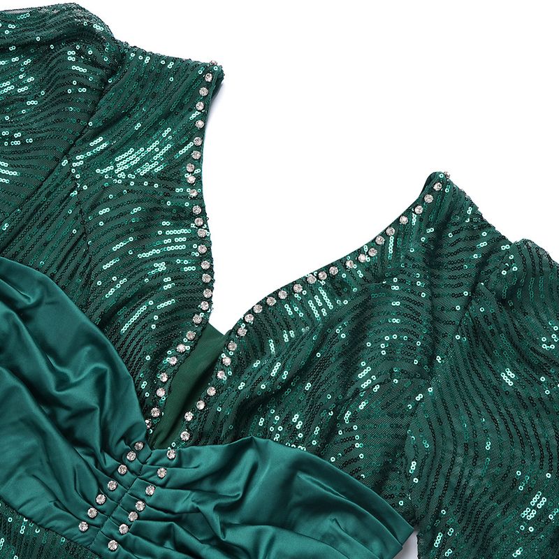 Damenbekleidung V-Ausschnitt Pailletten Abendkleid langer Rock Plus Size Damenbekleidung Hot Diamond zweiteiliges Kleid_voghion.com