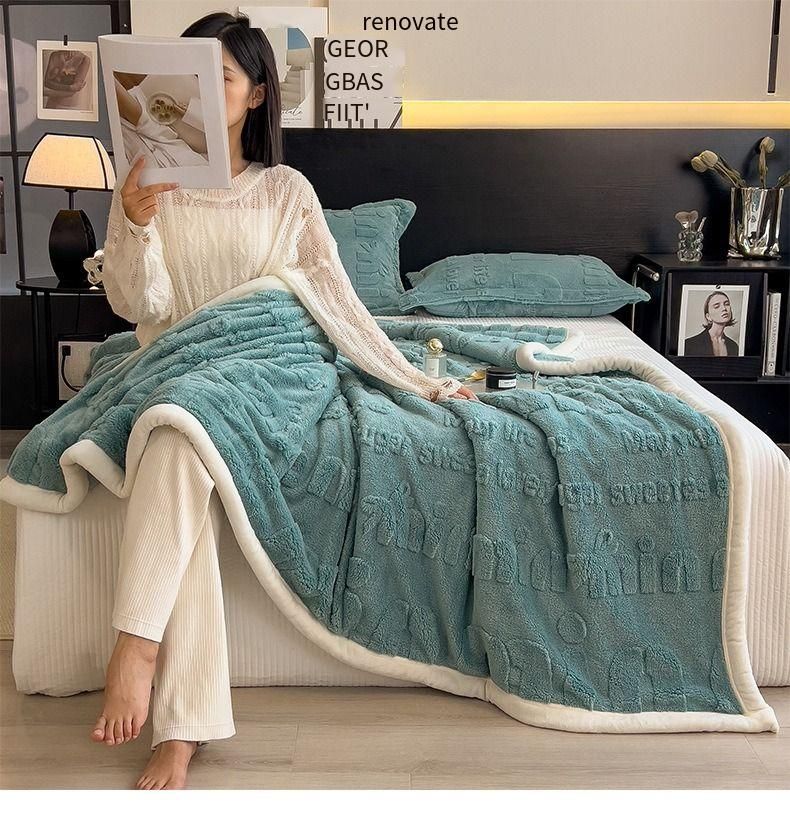 Light Luxury Rabbit Plush Blanket Thickened Warm Comfortable Cotton Velvet Blanket Siesta Air Conditioner Blanket Leisure Sofa Letter Cross-border_voghion.com