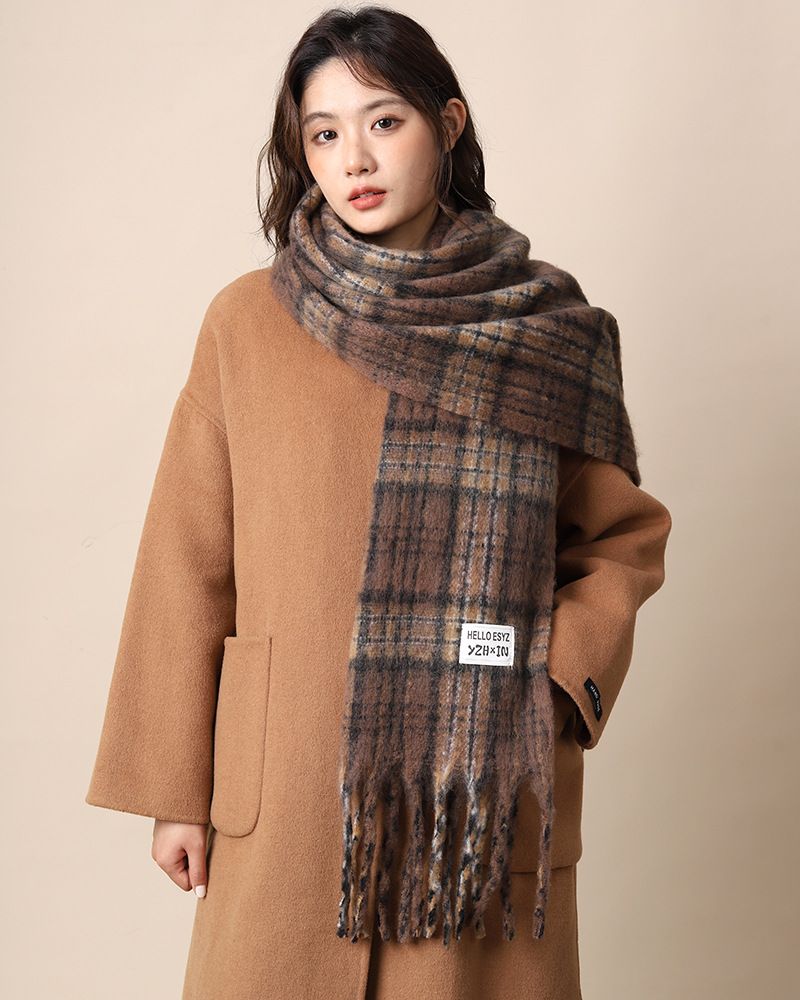 Inverno Donna High End 2024 Nuovo Scacchiera Coppia Caldo Ispessito Lungo Scialle Un Pezzo Sciarpa Trendy_voghion.com