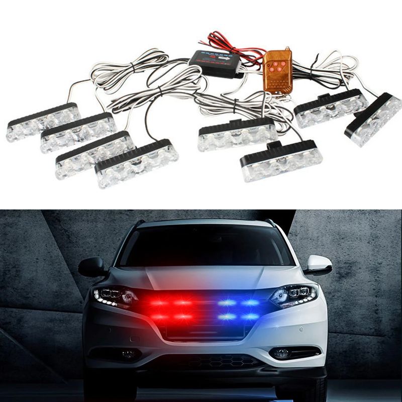 8 In 1 LED Emergency Strobe Lights For Truck Vehicle Warning Flashing Caution Light Grilles DRL Police Wireless Remote_voghion.com