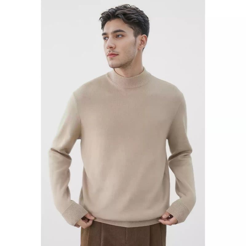 « Pull homme à col montant en grosse maille - Pull d'hiver oversize blanc classique et tons neutres »_voghion.com