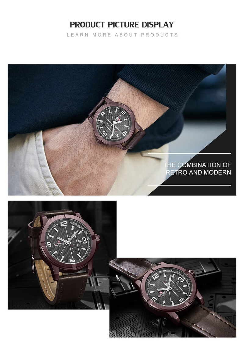 NAVIFORCE/Lingxiang 9177 Waterproof Quartz PU with Calendar Men's Business Watch_voghion.com