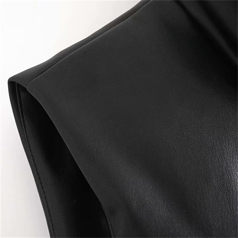 Amerikanischen Retro Frauen Schwarz Pu Puffy Weste Winter Dicke Parkas Jacke Mode Mäntel Faux Leder Unten Weste Lose Weste_voghion.com