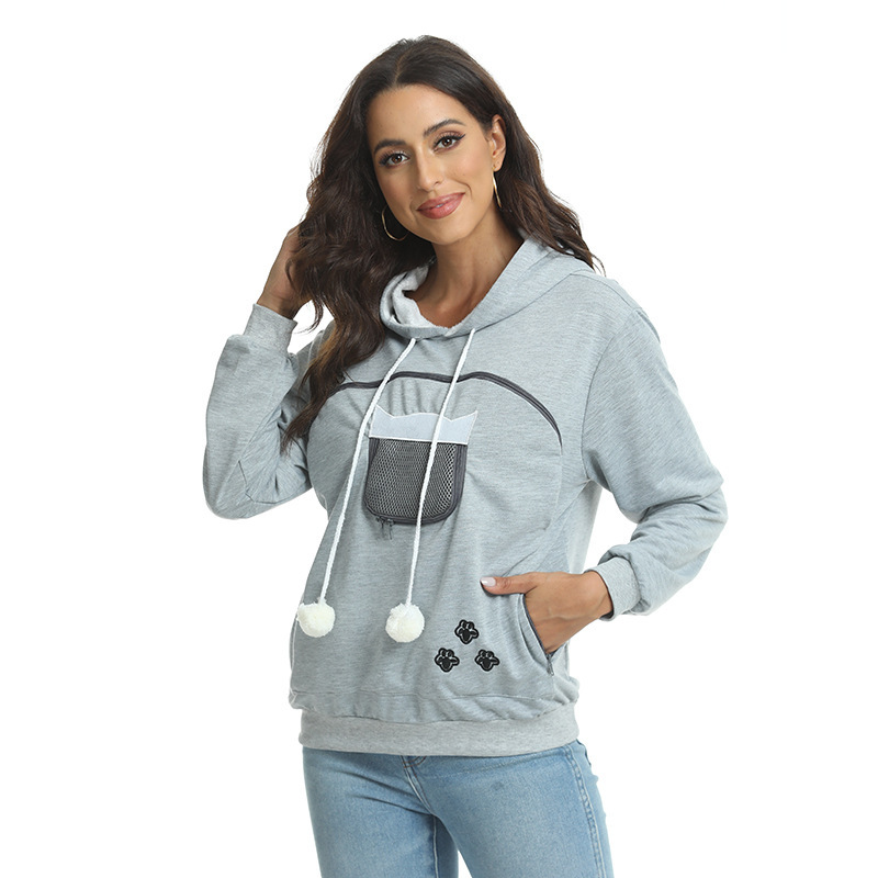 Women's zipper cat dog kangaroo hoodie fashion print pocket hoodie_voghion.com