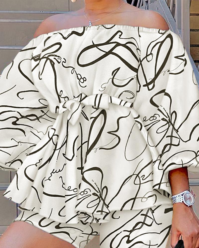 One shoulder fashion printed shorts suit_voghion.com