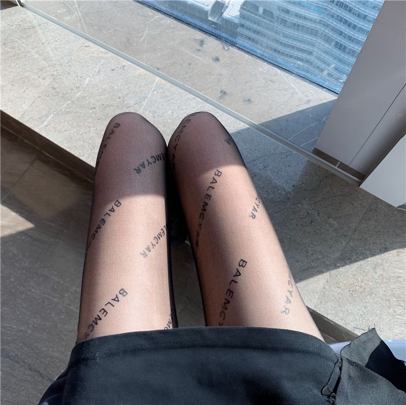 Letter Black Stockings For Women In Spring And Autumn 2022, New Popular Thin Socks, Lace Trendy Ins Jumpsuit Pantyhose_voghion.com