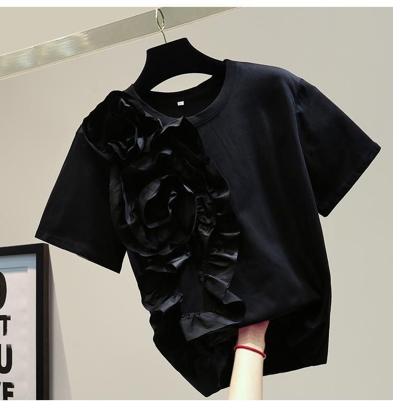 Abbigliamento femminile Spot T-shirt resistente con fiori tridimensionali_voghion.com