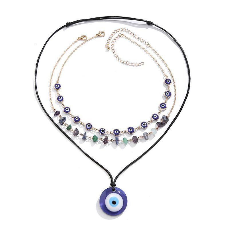 Collana unisex con ciondolo turchese occhio del diavolo con perline, catena per clavicola, collana da donna in filo di cera_voghion.com