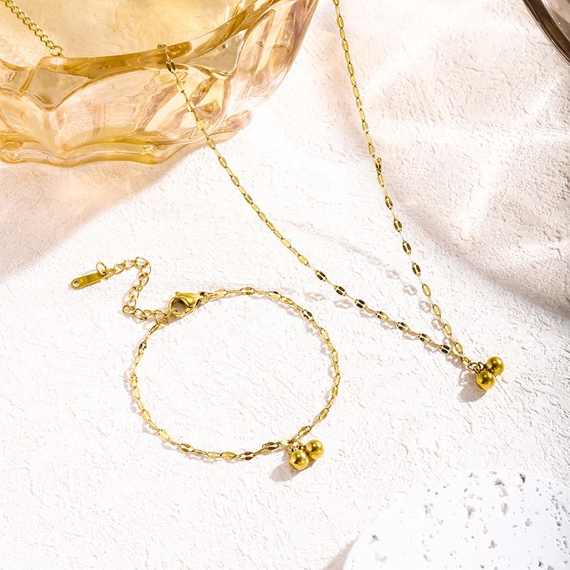 14K Gold Plated Simple Two Small Ball Titanium Steel Anklet For Women Lip Foot Chain Versatile Non-Fading_voghion.com
